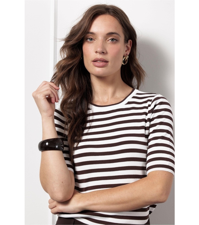 Studio Anneloes Luna ssl stripe pullover 1187 off white/espresso