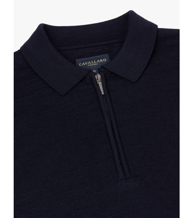 Cavallaro Merino Long Sleeve Zip Polo 699000 Dark blue