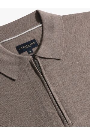 Cavallaro Merino Long Sleeve Zip Polo 810000 Sand