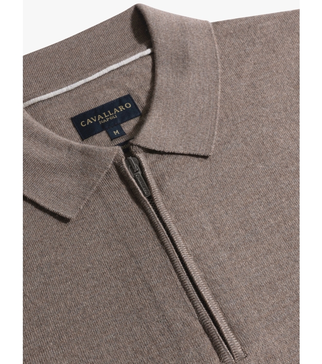 Cavallaro Merino Long Sleeve Zip Polo 810000 Sand