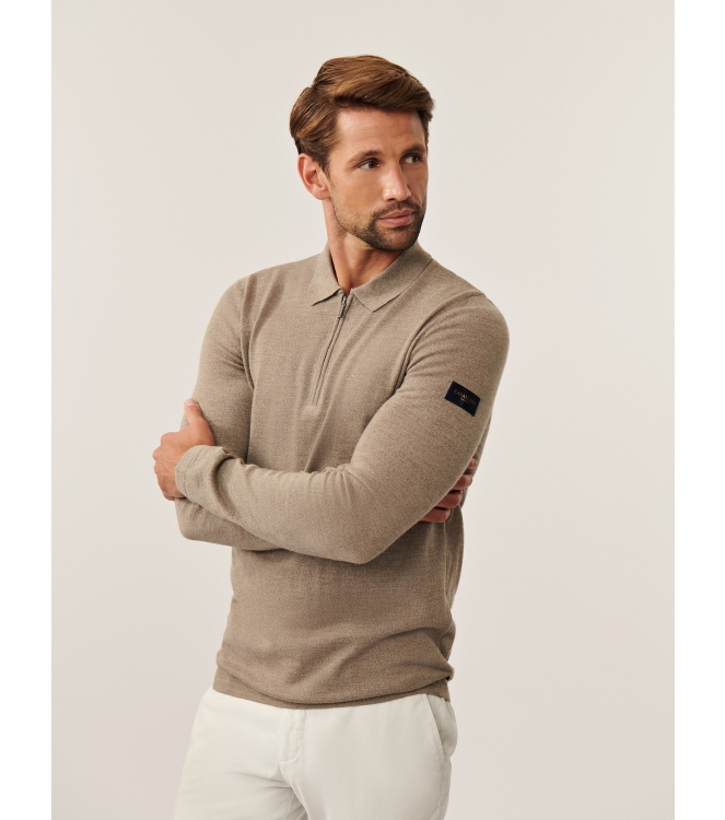 Cavallaro Merino Long Sleeve Zip Polo 810000 Sand