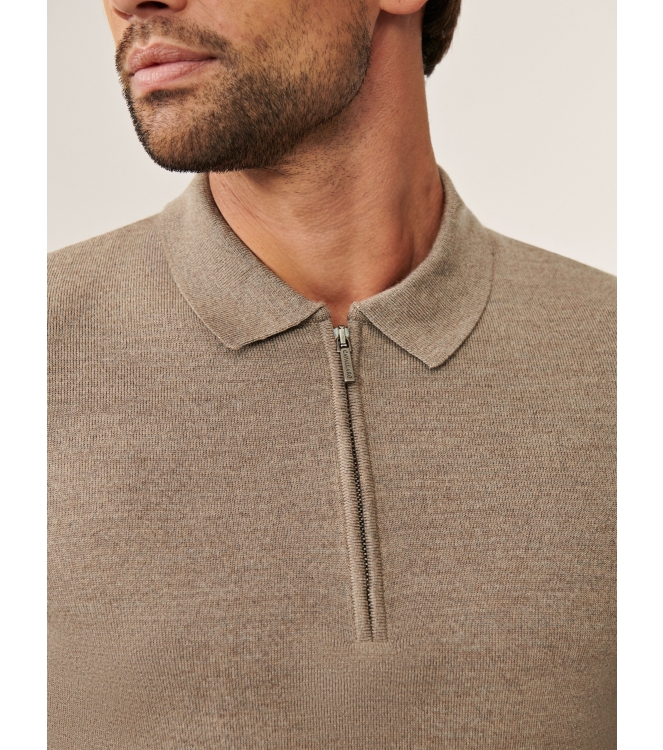 Cavallaro Merino Long Sleeve Zip Polo 810000 Sand