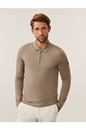 Cavallaro Merino Long Sleeve Zip Polo 810000 Sand