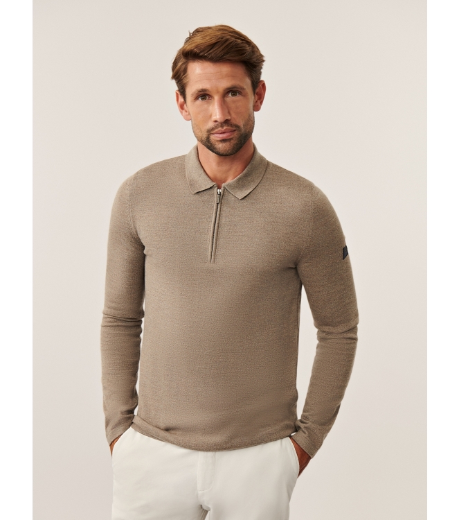 Cavallaro Merino Long Sleeve Zip Polo 810000 Sand