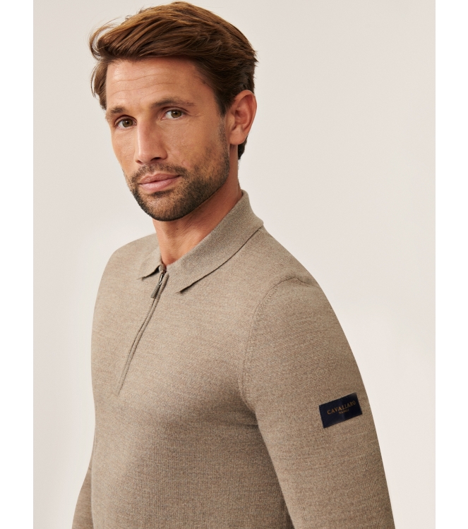 Cavallaro Merino Long Sleeve Zip Polo 810000 Sand