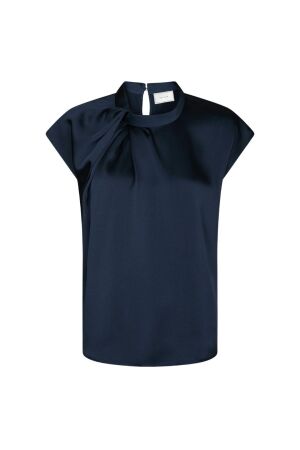Neo Noir Fleur drapy satin blouse 141 Navy
