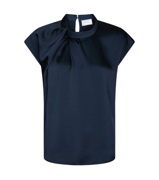 Neo Noir Fleur drapy satin blouse 141 Navy