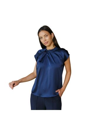 Neo Noir Fleur drapy satin blouse 141 Navy
