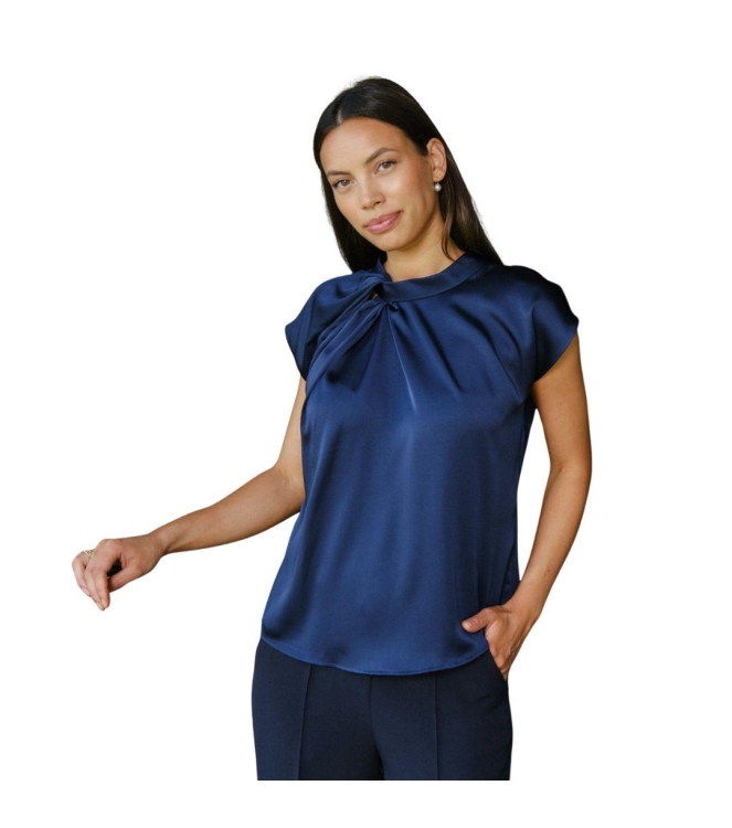 Neo Noir Fleur drapy satin blouse 141 Navy