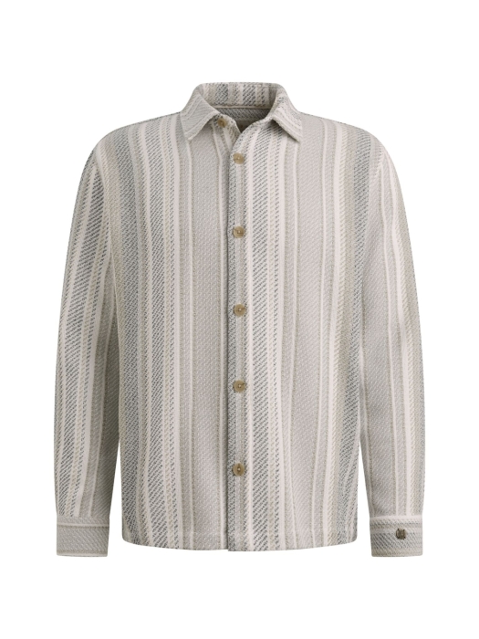 Cast Iron LONG SLEEVE SHIRT Twill Slub Strip 7178 White onyx