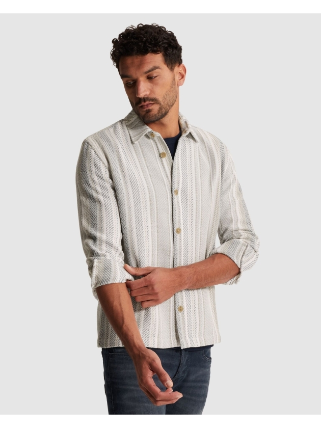 Cast Iron LONG SLEEVE SHIRT Twill Slub Strip 7178 White onyx