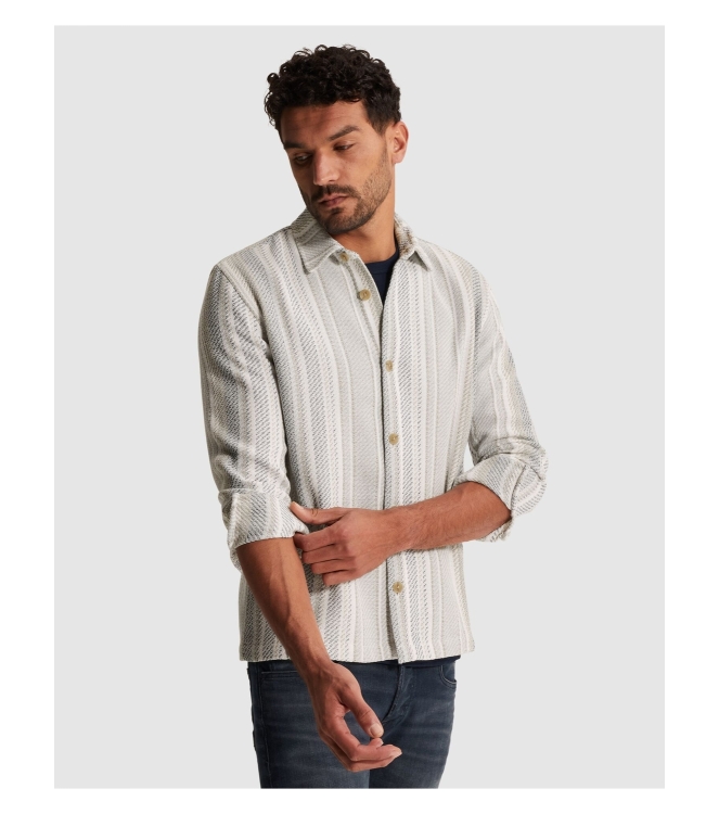 Cast Iron LONG SLEEVE SHIRT Twill Slub Strip 7178 White onyx