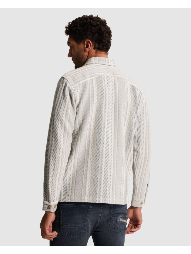 Cast Iron LONG SLEEVE SHIRT Twill Slub Strip 7178 White onyx