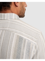 Cast Iron LONG SLEEVE SHIRT Twill Slub Strip 7178 White onyx