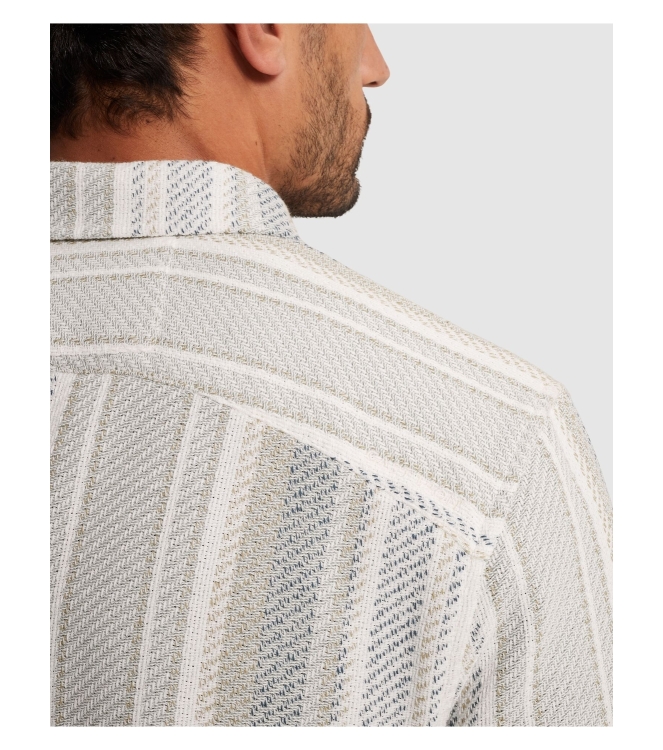 Cast Iron LONG SLEEVE SHIRT Twill Slub Strip 7178 White onyx