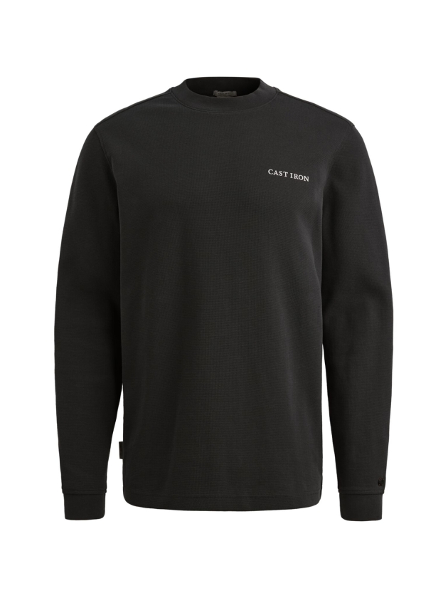 Cast Iron Long sleeve r-neck regular fit str 9159 Black sand
