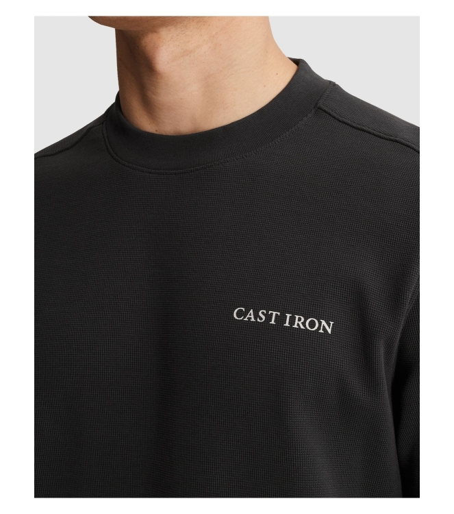 Cast Iron Long sleeve r-neck regular fit str 9159 Black sand