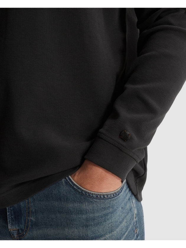 Cast Iron Long sleeve r-neck regular fit str 9159 Black sand