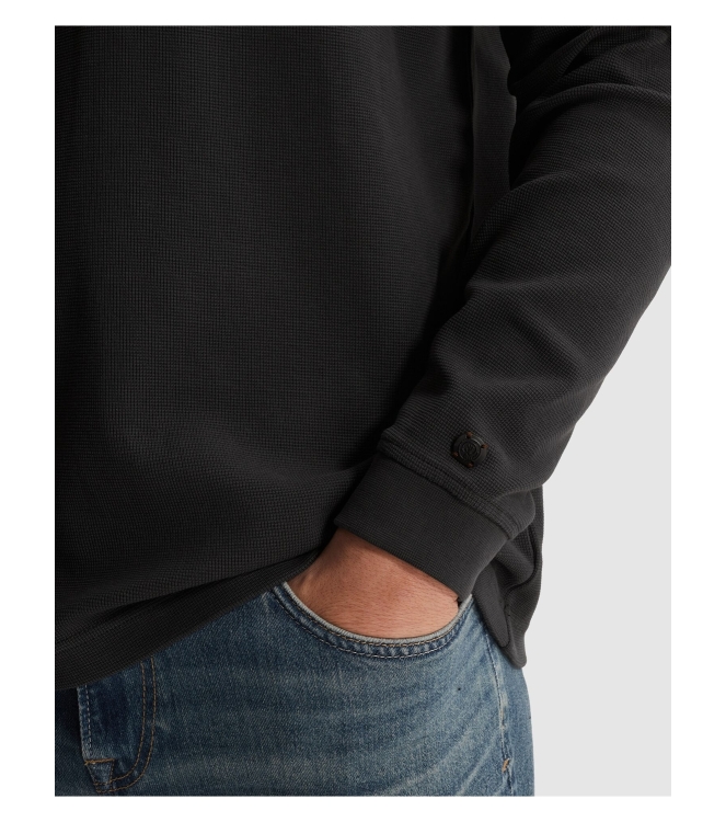 Cast Iron Long sleeve r-neck regular fit str 9159 Black sand