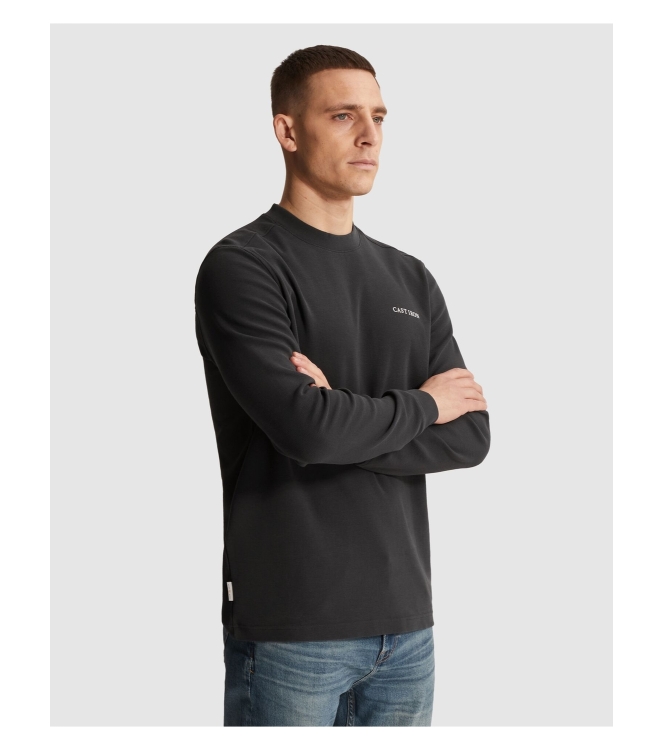 Cast Iron Long sleeve r-neck regular fit str 9159 Black sand