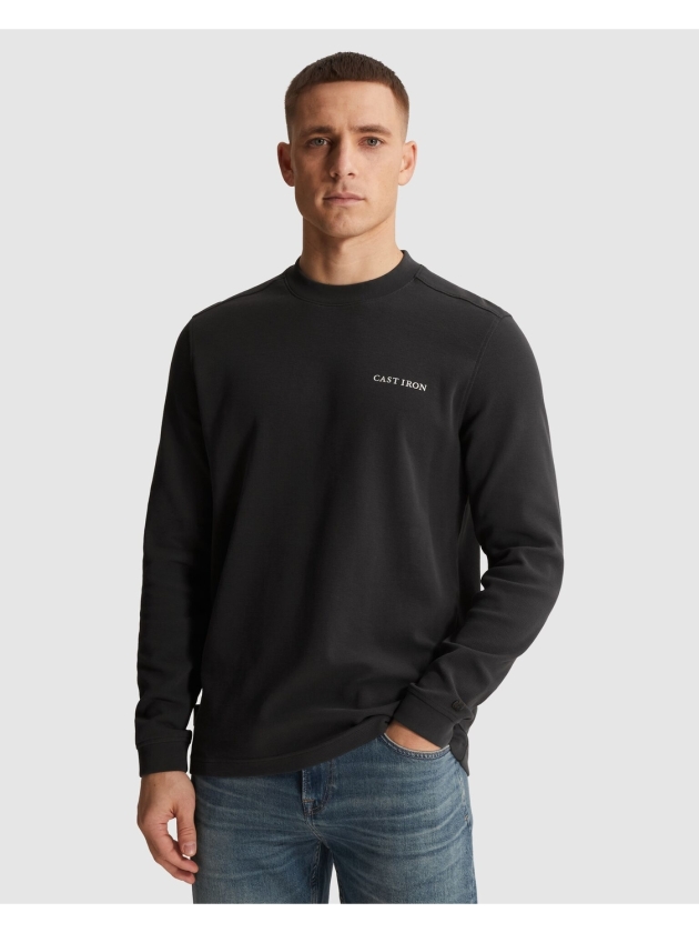 Cast Iron Long sleeve r-neck regular fit str 9159 Black sand