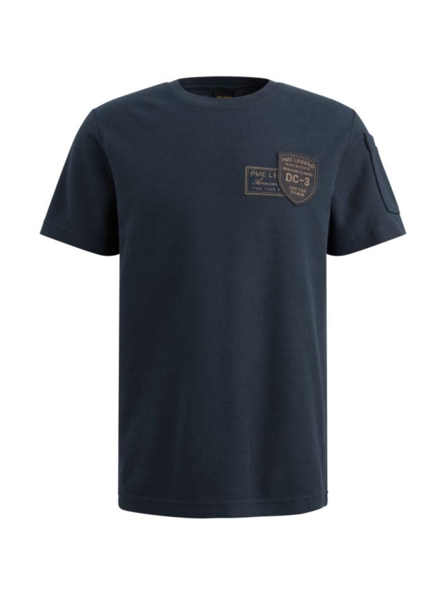 PME Legend Short sleeve r-neck structured piq 5116 Mood indigo