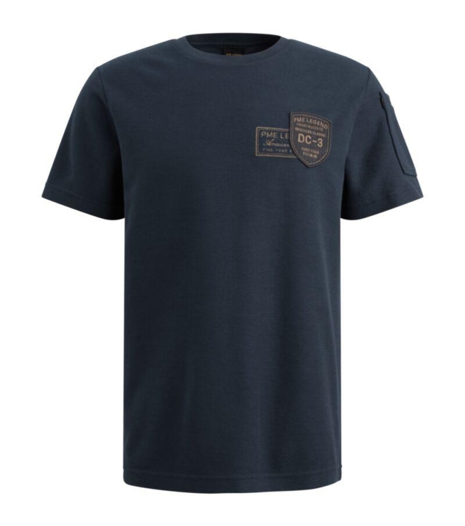 PME Legend Short sleeve r-neck structured piq 5116 Mood indigo