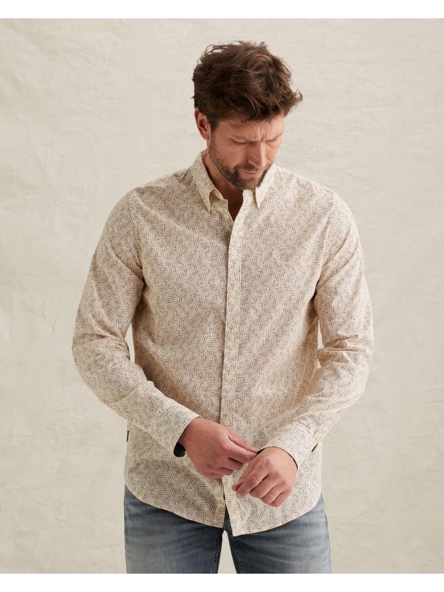 PME Legend LONG SLEEVE SHIRT Aop On Ctn Slub 7013 Bone white