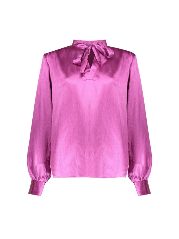 Geisha Blouse satin with bow 000380 Purple