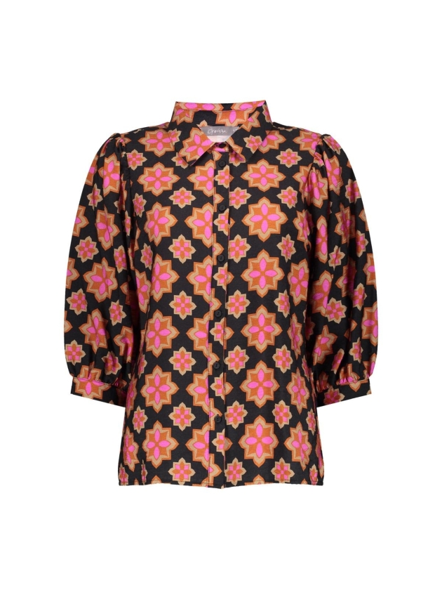 Geisha Blouse print star 000999 Black