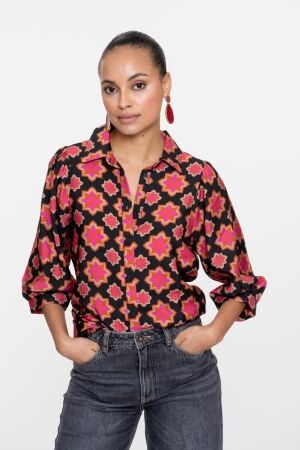 Geisha Blouse print star 000999 Black