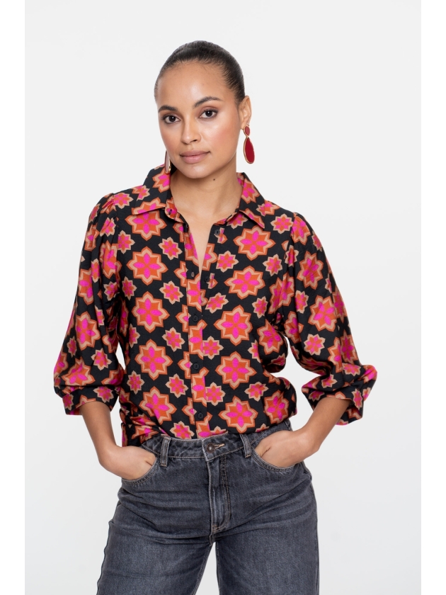 Geisha Blouse print star 000999 Black