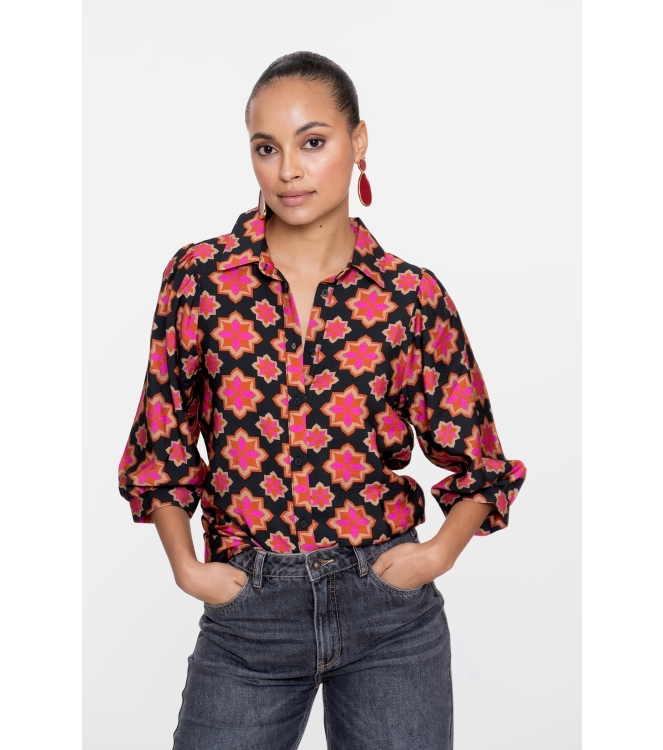 Geisha Blouse print star 000999 Black