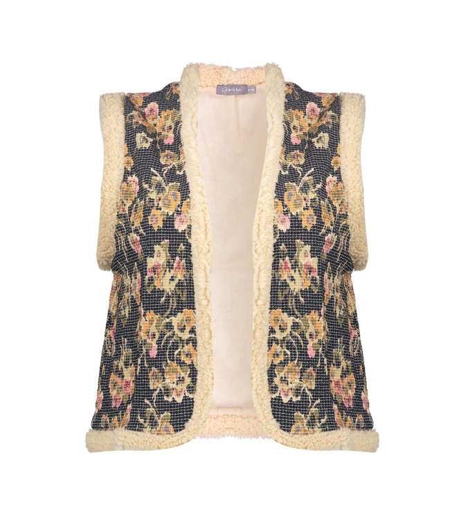 Geisha Gilet print 000999 Black