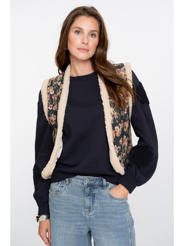 Geisha Gilet print 000999 Black
