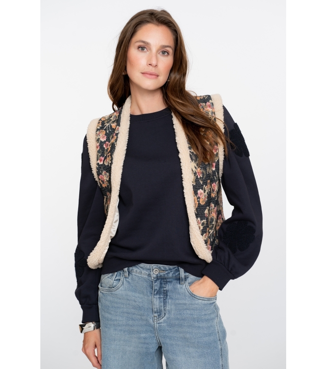 Geisha Gilet print 000999 Black