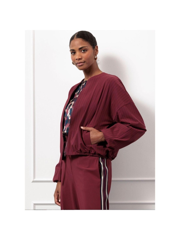 Studio Anneloes Storm stripe bomber jacket 3069 bordeaux/dark blue