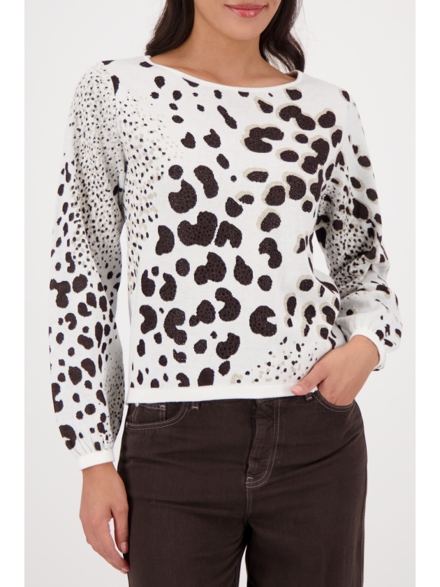 Monari Pullover 566 Dark chocolate gemustert