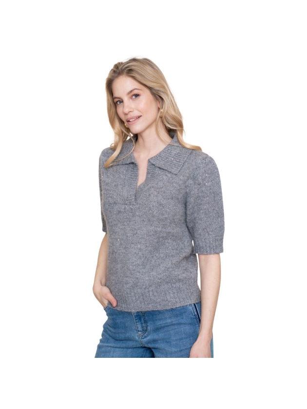 Geisha Pullover V-neck lurex & secq 925 Grey