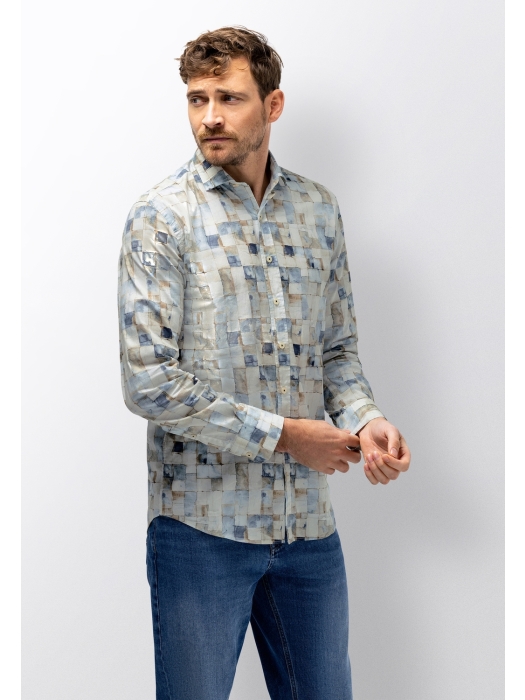 State of Art Shirt LS Print Struc 5114 Lichtblauw