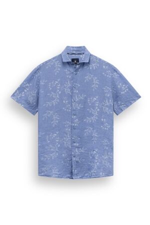 State of Art Shirt SS Print Linen 5311 Middenblauw