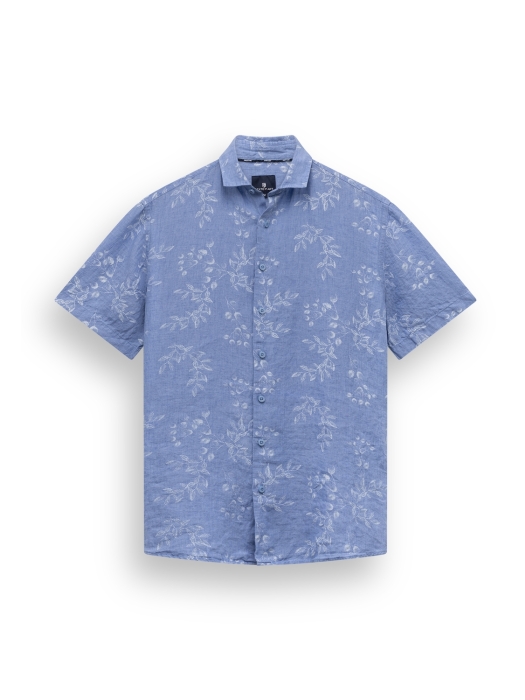 State of Art Shirt SS Print Linen 5311 Middenblauw