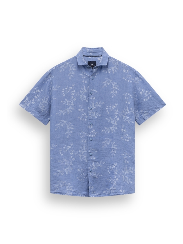 State of Art Shirt SS Print Linen 5311 Middenblauw