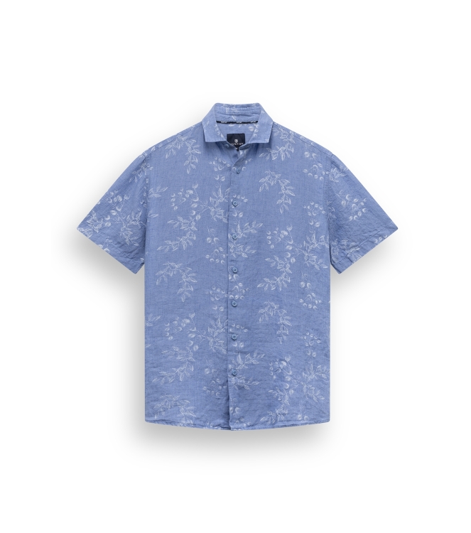 State of Art Shirt SS Print Linen 5311 Middenblauw