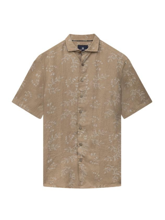 State of Art Shirt SS Print Linen 1611 Beige
