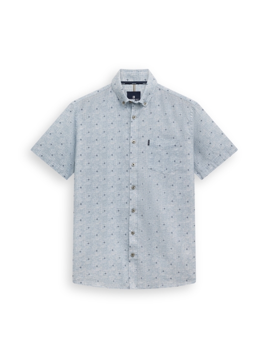 State of Art Shirt SS Print Linen 5258 Mintblauw
