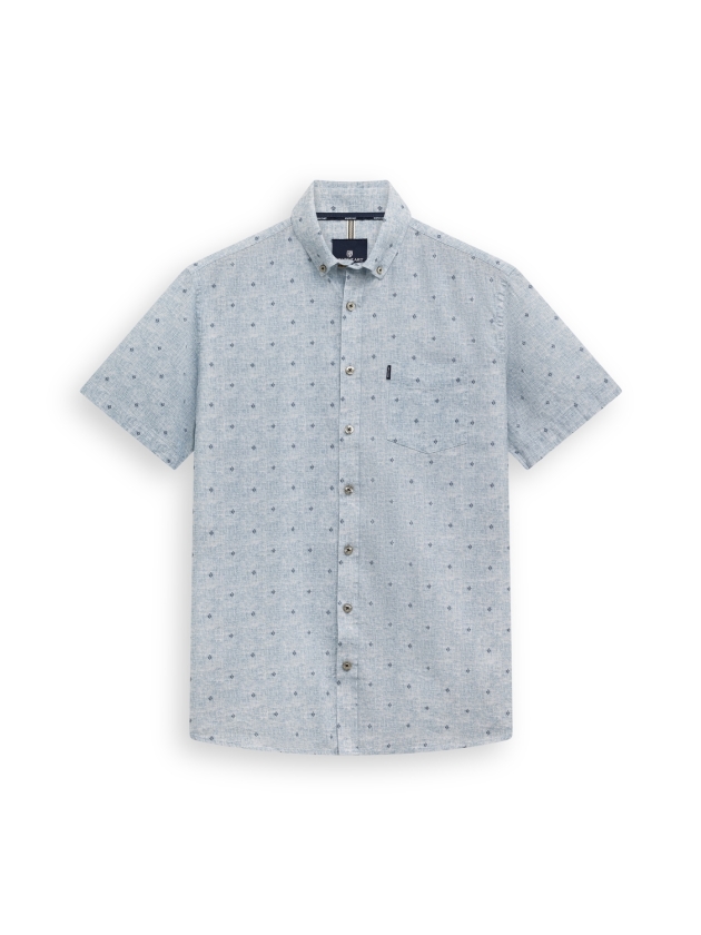 State of Art Shirt SS Print Linen 5258 Mintblauw