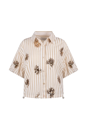 NUKUS Leia Blouse Stripe Paillet 143 offwhite/fango