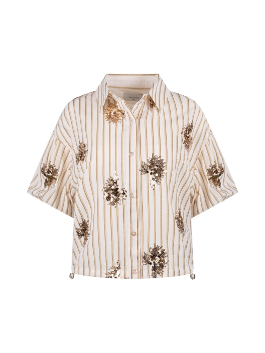 NUKUS Leia Blouse Stripe Paillet 143 offwhite/fango