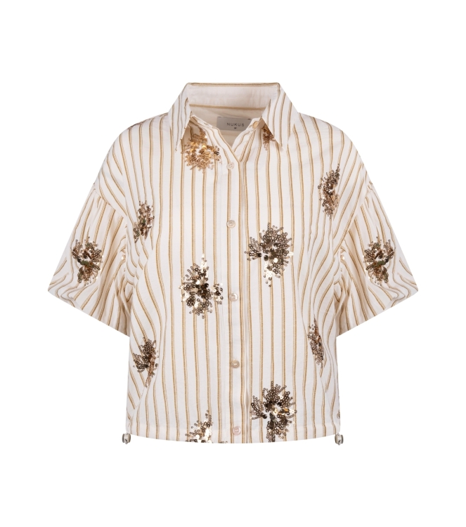 NUKUS Leia Blouse Stripe Paillet 143 offwhite/fango